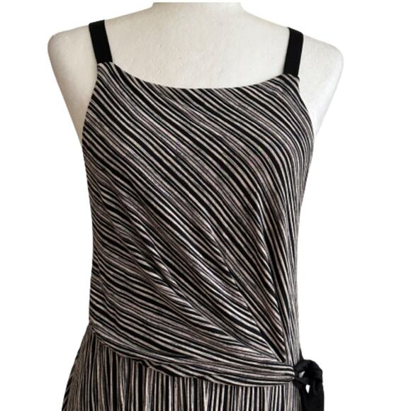 Maeve Anthropologie Dress Salsola Black Cream Striped Tie Waist Midi Dress Small - Picture 4 of 11